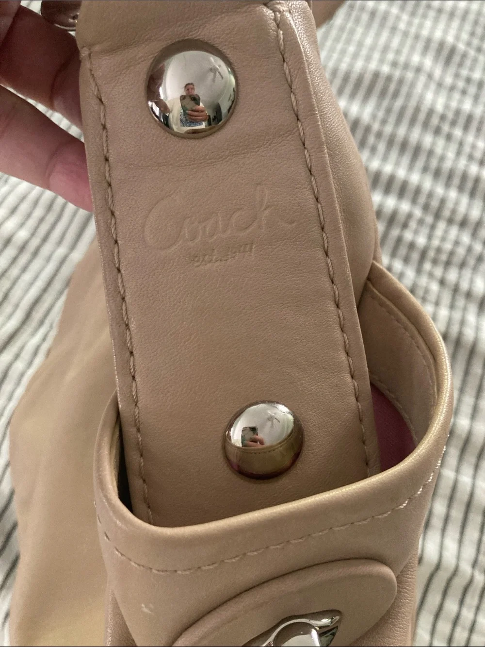 Coach Parker Pleated Tan Leather Shoulder Bag